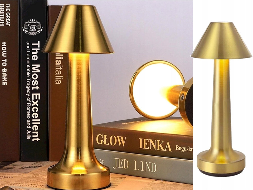 Lampa de masa touch LED reincarcabila, Zola, 3 nuante de culoare, baterie 1500 mAh, 3W, buton ON/OFF, USB. Type-C, 23.5x9.5x6.5 cm, din metal si plastic, auriu Lampa de masa touch LED reincarcabila, Zola, 3 nuante de culoare, baterie 1500 mAh, 3W, buton ON/OFF, USB. Type-C, 23.5x9.5x6.5 cm, din metal si plastic, auriu